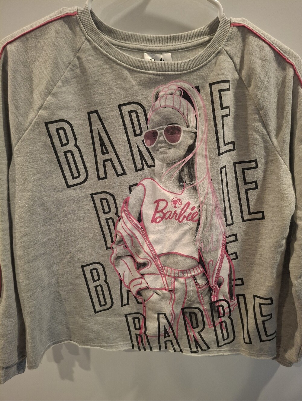 Barbie Grey Sweatshirt with Pink Graphic Accents